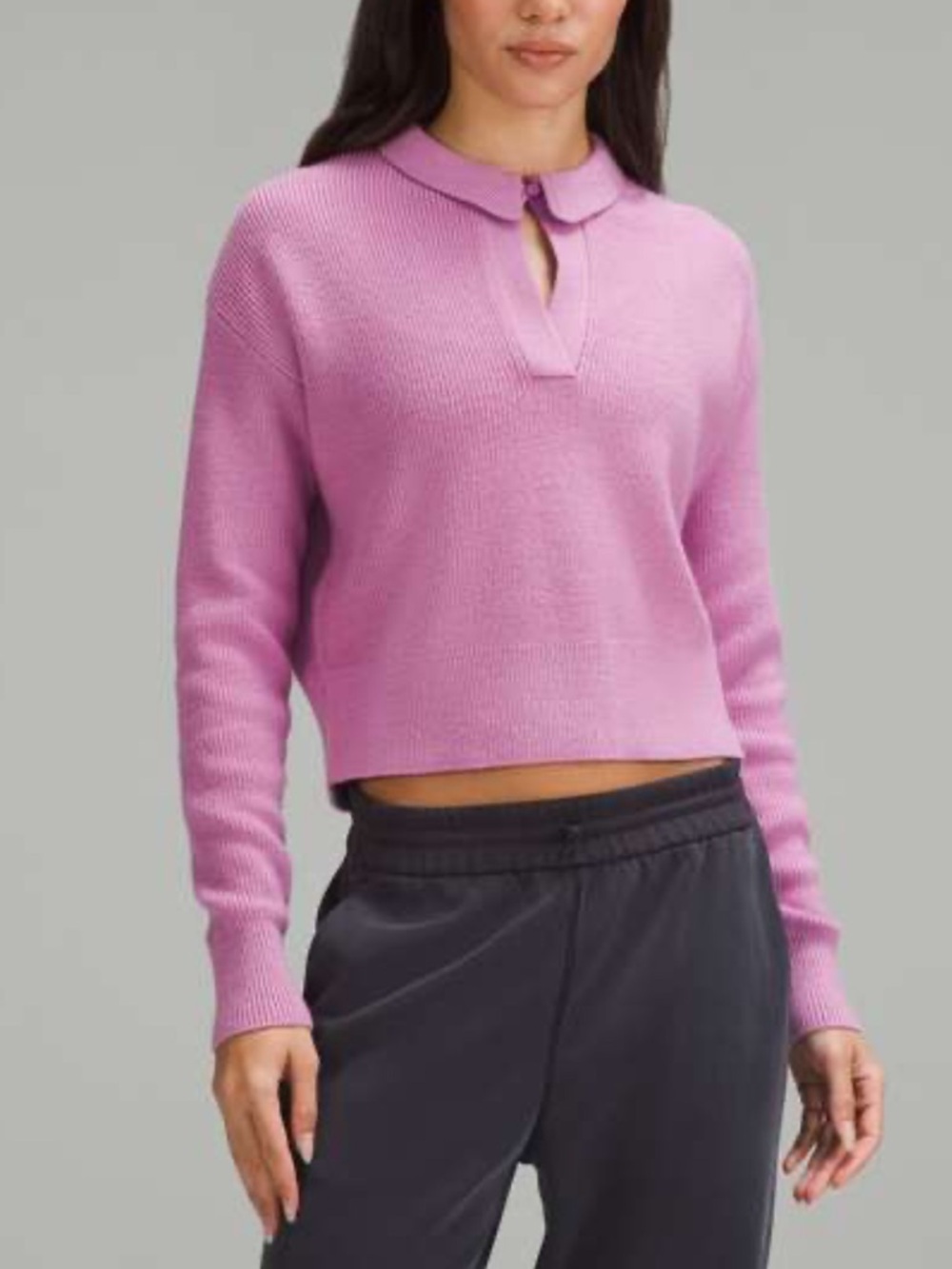 lululemon athletica Pink Collared Cropped Merino-Blend Sweater